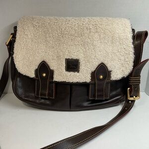Dooney & Bourke  saddle Florentine Shearling shoulder bag dark brown